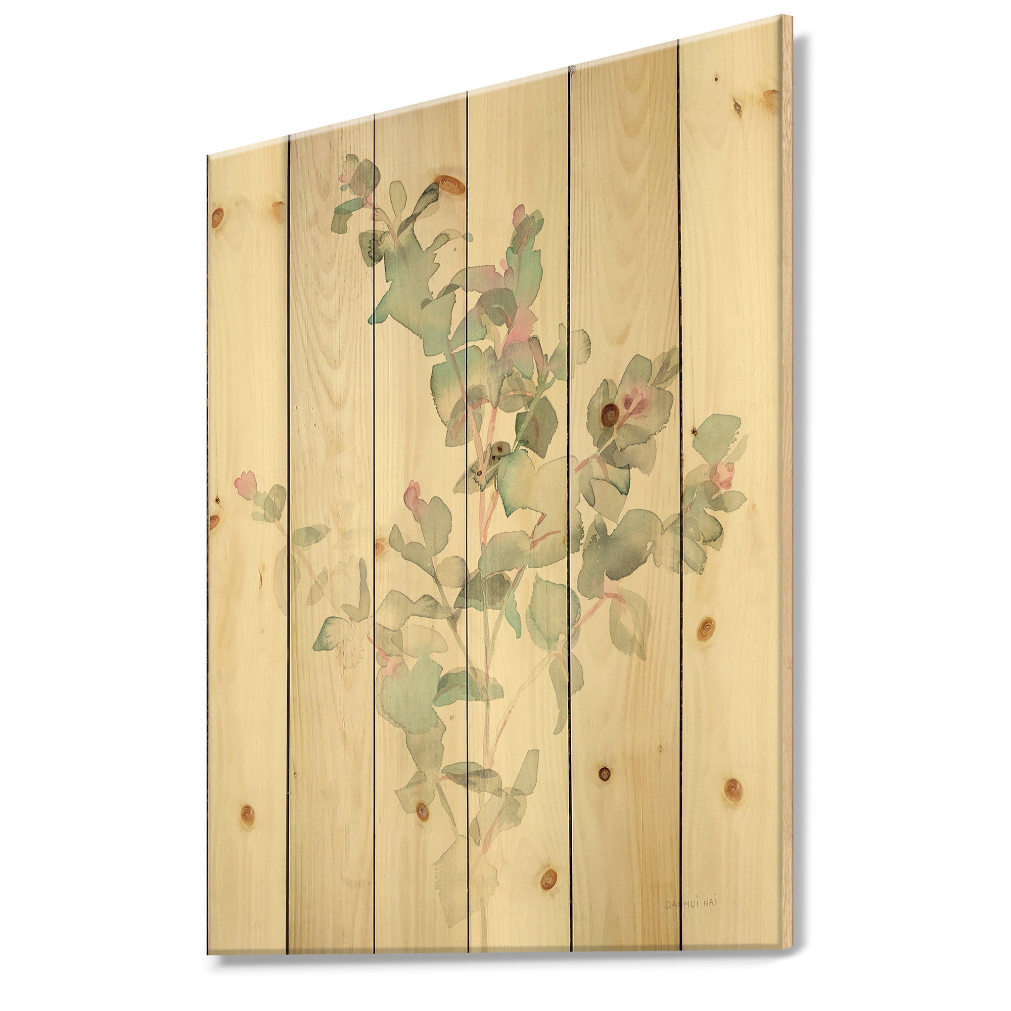 Designart 'Eucalyptus leaves II' Farmhouse Print on Natural Pine Wood