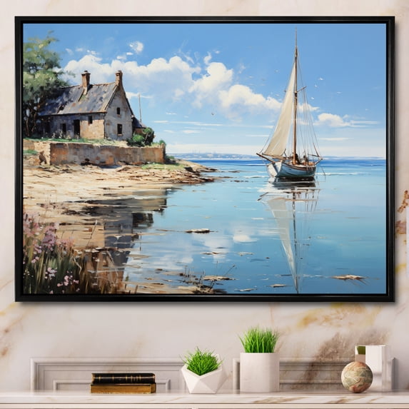 Designart "Eugene s Reverie Normandy Coast I" Nautical & Beach Floater Framed Canvas Art Print