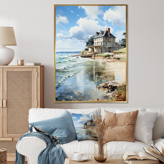 Designart "Eugene s Reverie Normandy Coast II" Nautical & Beach Floater Framed Canvas Wall Art