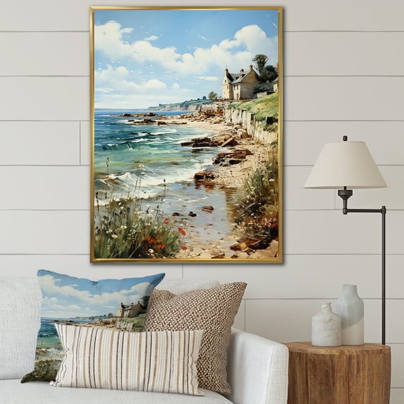Designart "Eugene s Reverie Normandy Coast IV" Nautical & Beach Floater Framed Canvas Art Print