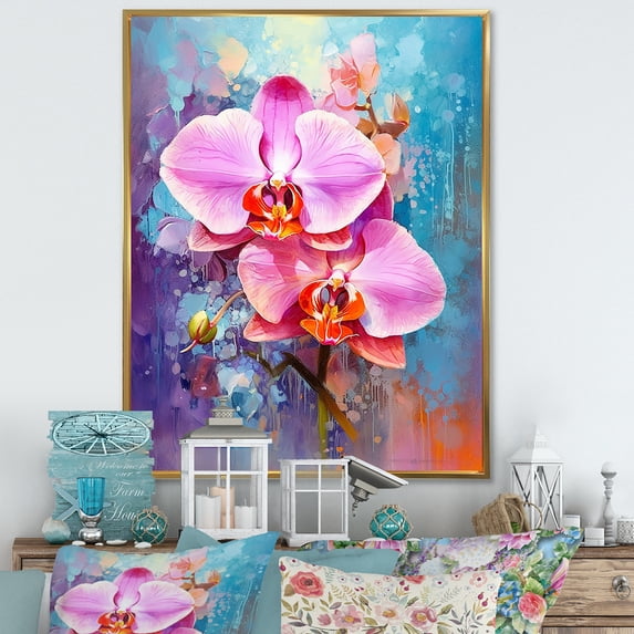 Designart "Euphoric Blue Orchid Abstraction" Orchid Floater Framed Wall Art Prints