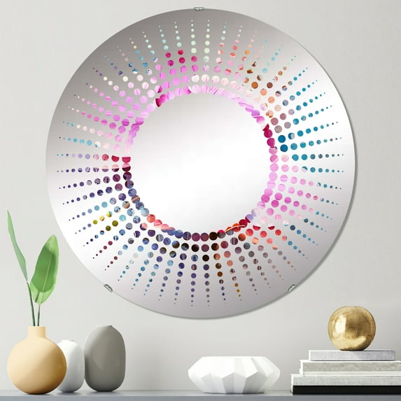 Designart "Euphoric Blue Orchid Abstraction" Orchid Starburst Round Wall Mirror - Floral Oval Printed Decorative Mirror - Multiple Color Options