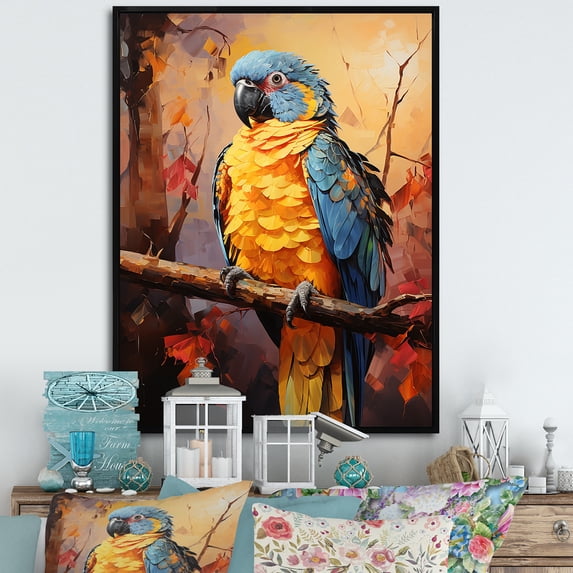 Designart "Euphoric Sunset Serenade Of Parrots I" Parrot Floater Framed Wall Art Prints