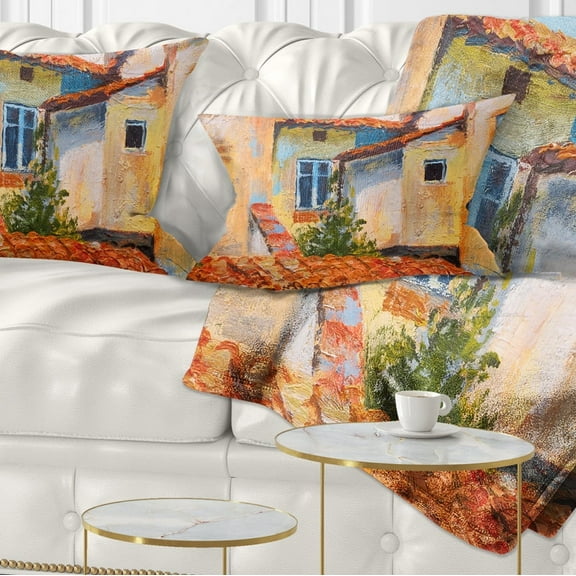 Designart European Rooftops - Cityscape Throw Pillow - 12x20