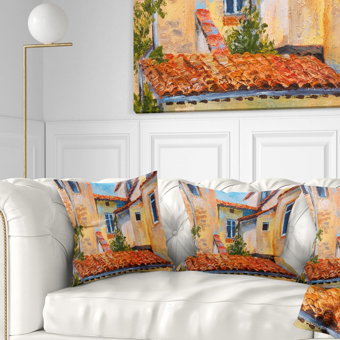 Designart European Rooftops - Cityscape Throw Pillow - 16x16