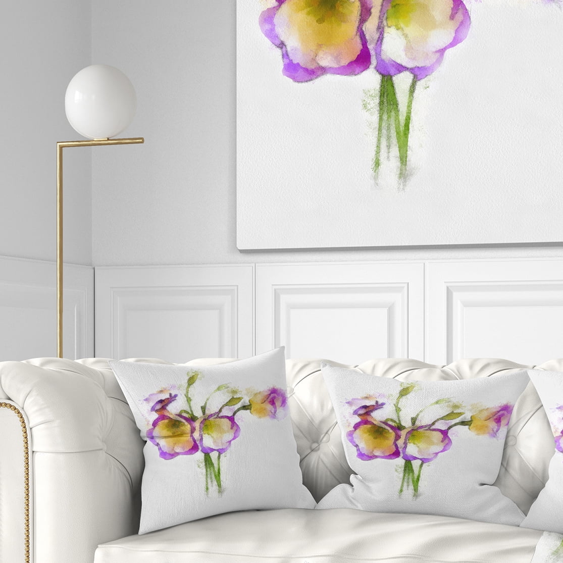 Designart Eustoma Flowers Watercolor Sketch - Floral Throw Pillow - 18x18