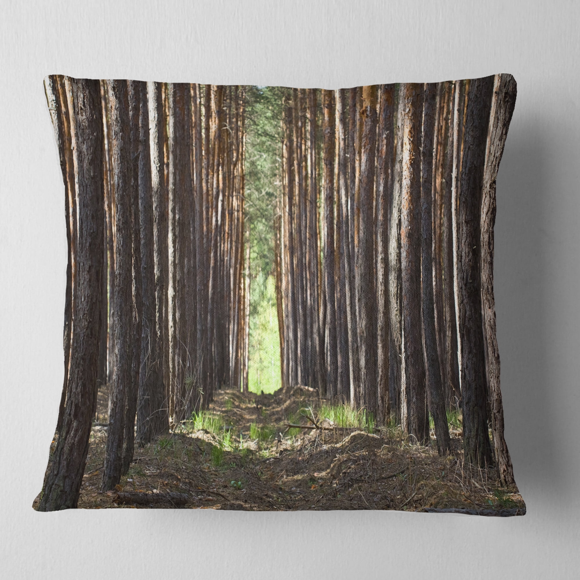Designart Even Rows of Pine Tree Forest - Modern Forest Throw Pillow - 16x16