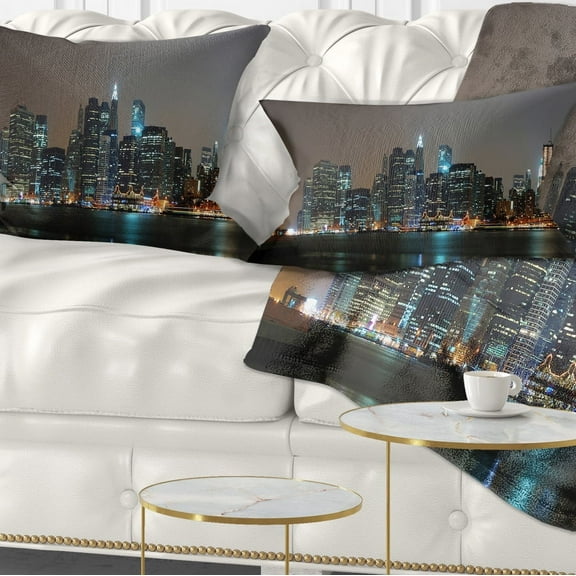 Designart Evening New York Panorama - Cityscape Throw Pillow - 12x20