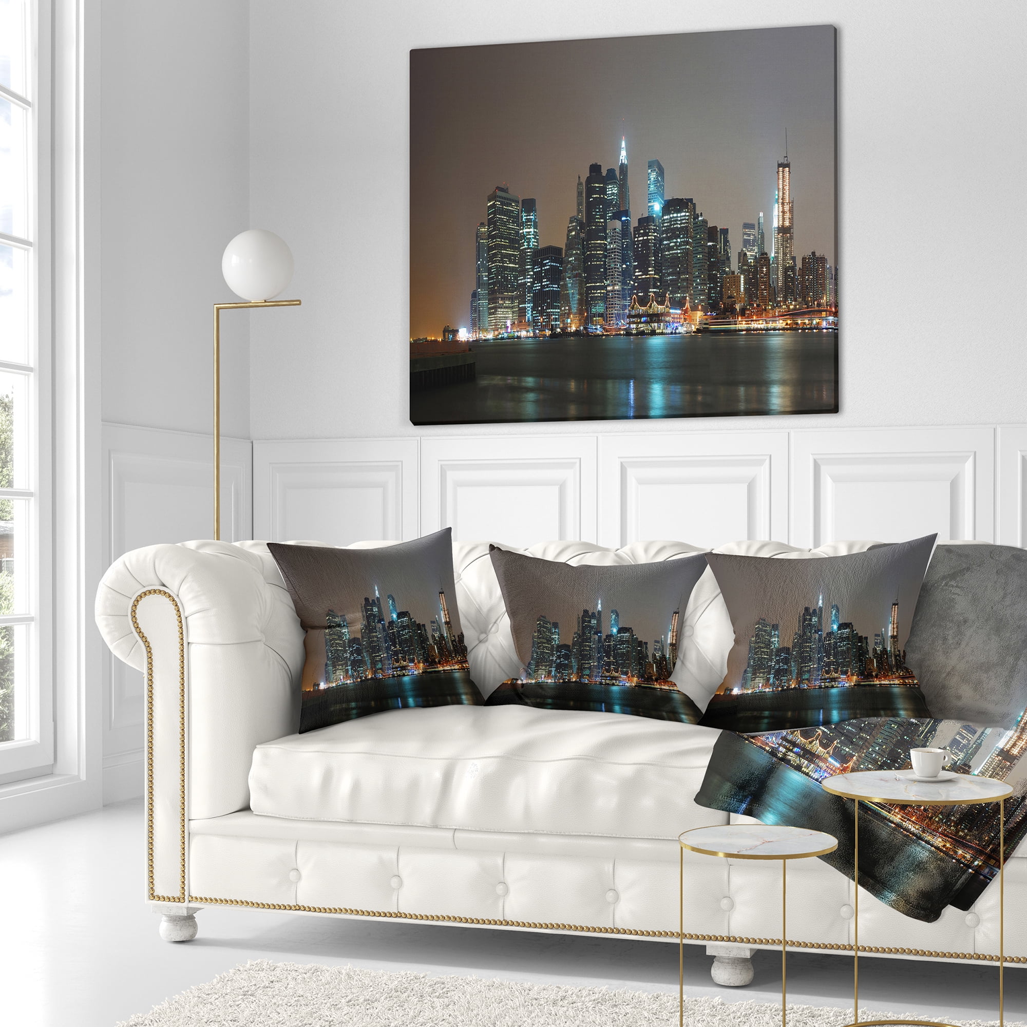 Designart Evening New York Panorama - Cityscape Throw Pillow - 18x18