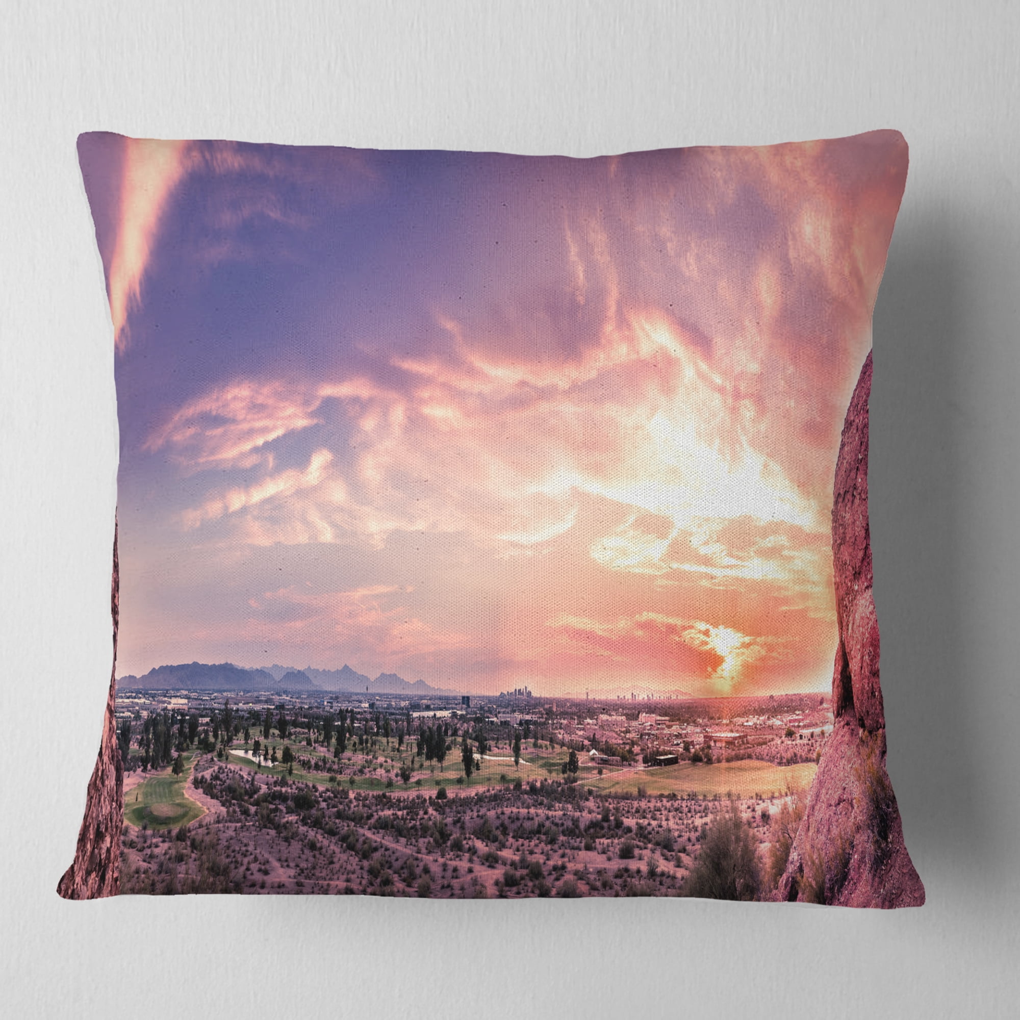 Designart Evening Red Sky over Phoenix Arizona - Landscape Printed Throw Pillow - 16x16
