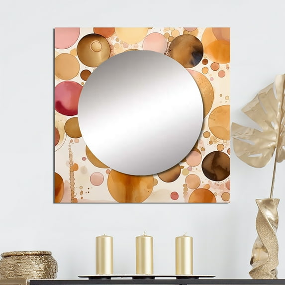 Designart "Evening Reveries Bohemian Chic Antique Rosy Gold I" Modern Geometric Square Mirror Wall Decor Modern - Large Pink Square Bathroom Mirror - Square Printed Wall Mirror Art