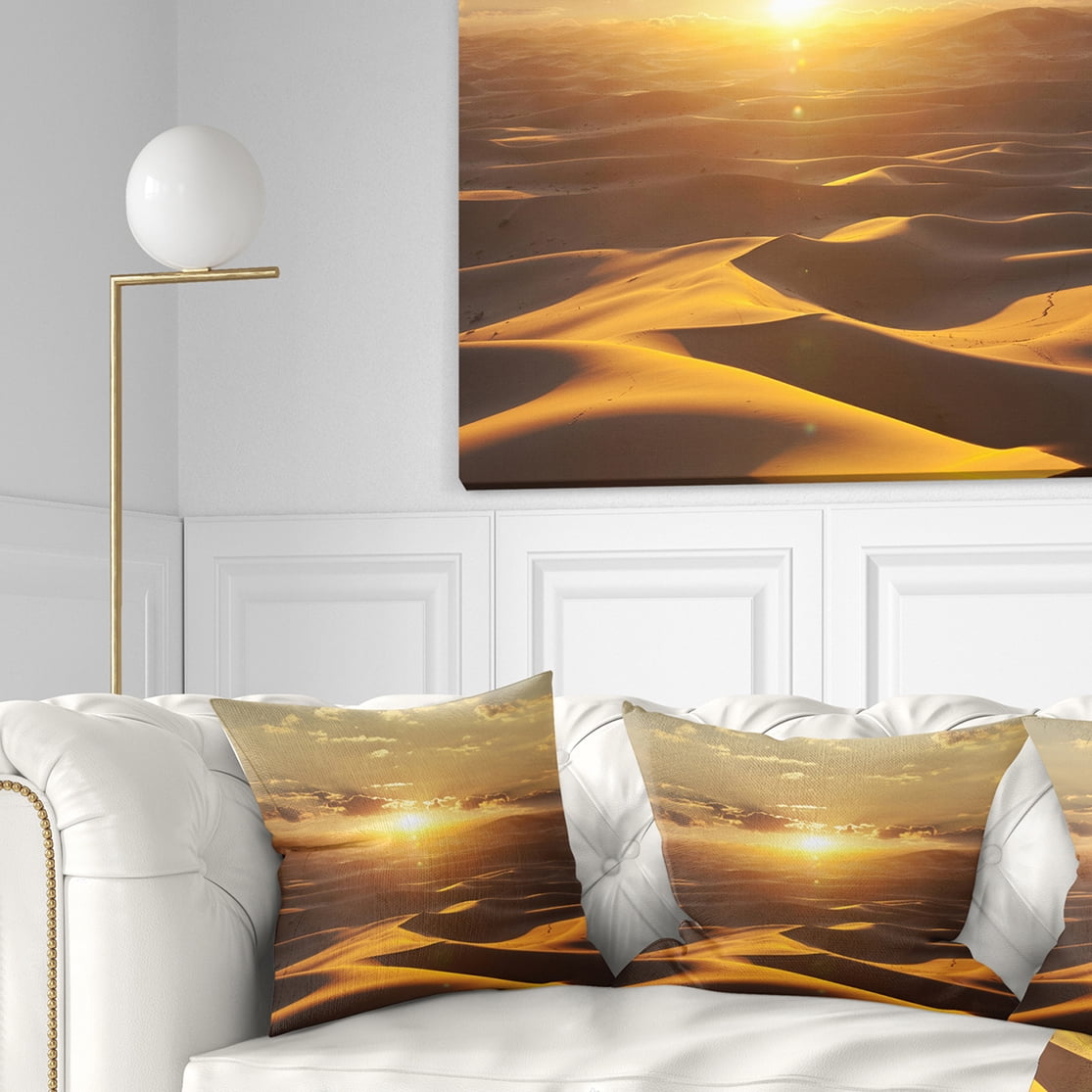 Designart Evening Sahara Desert with Sunlight - Landscape Printed Throw Pillow - 18x18