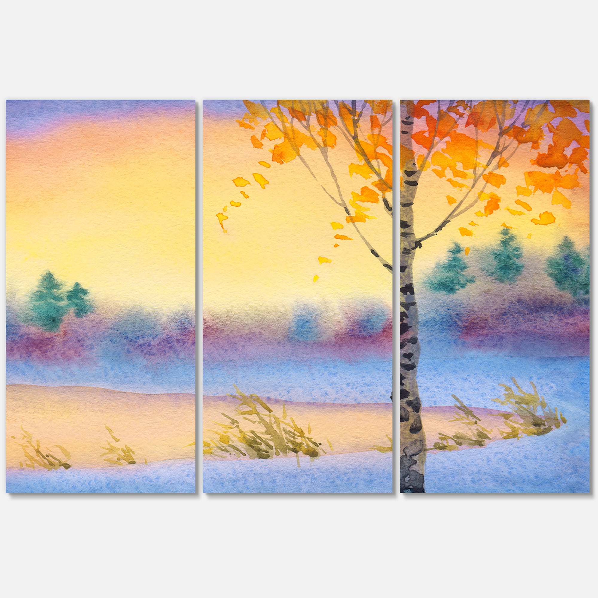 Designart ' Evening Sky Over Lake Winter Landscape ' Traditional Canvas Wall Art Print