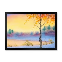Designart 'Evening Sky Over Lake Winter Landscape' Traditional Framed Art Print