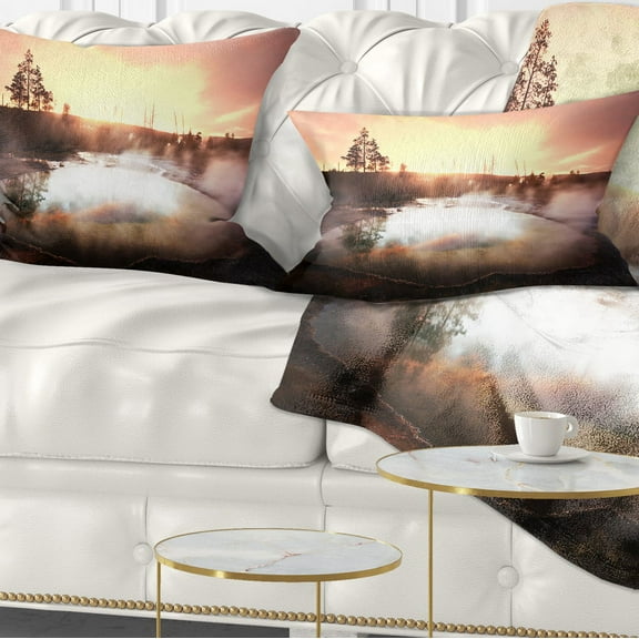 Designart Evening at Morning Glory Pool - Landscape Photography Throw Pillow - 12x20