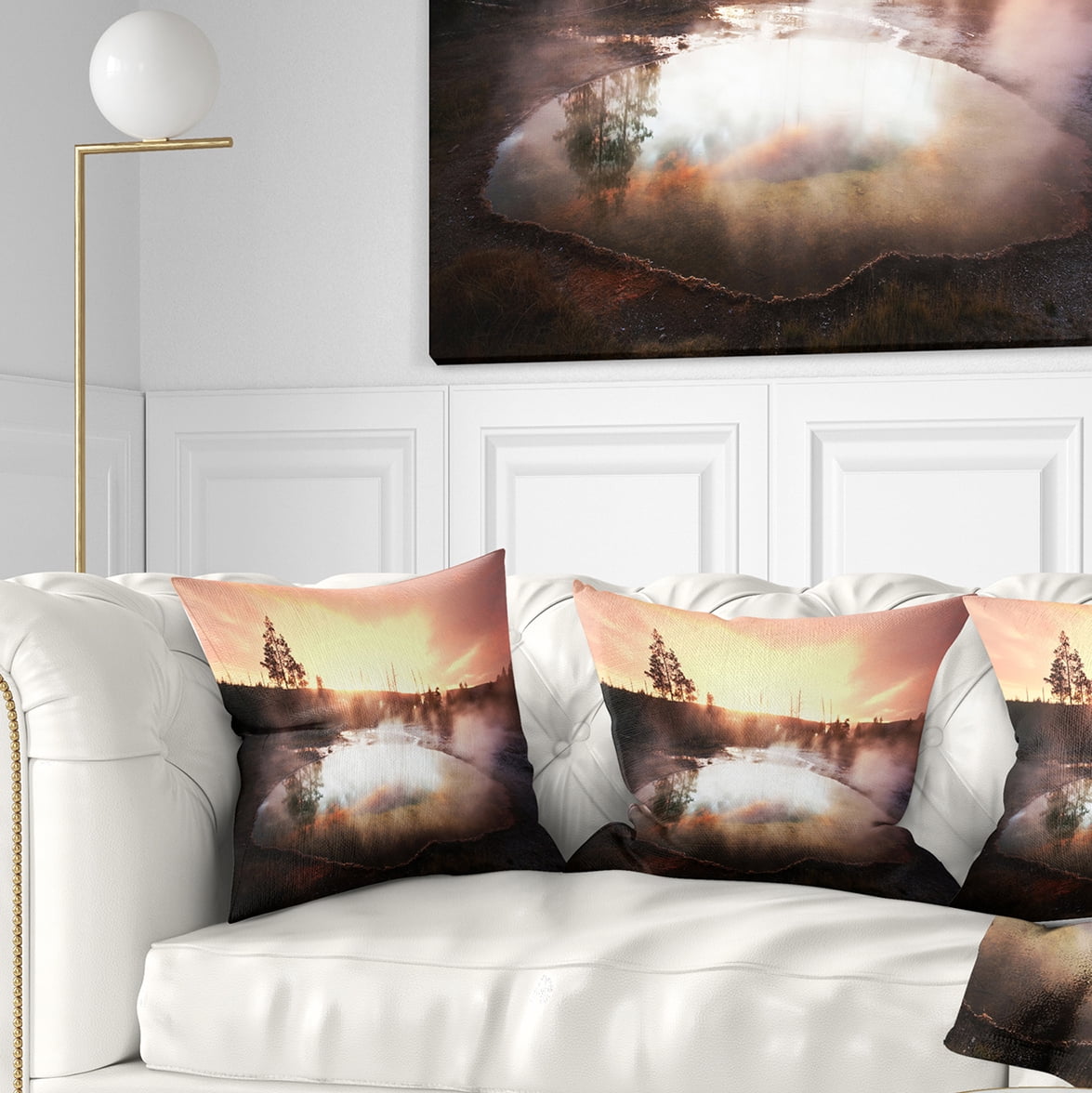 Designart Evening at Morning Glory Pool - Landscape Photography Throw Pillow - 18x18