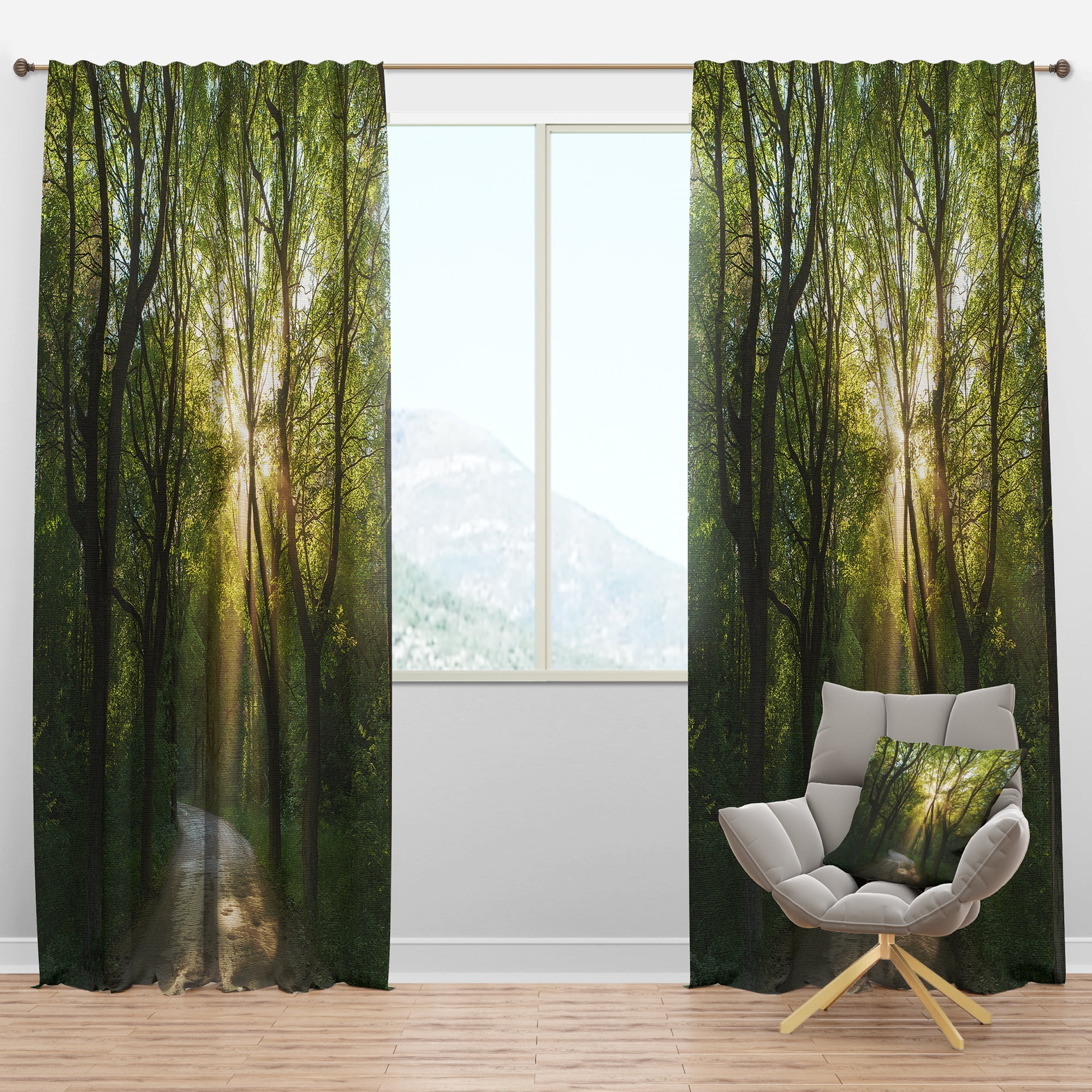 Designart 'Evening in Green Forest' Landscape Blackout Curtain Panel