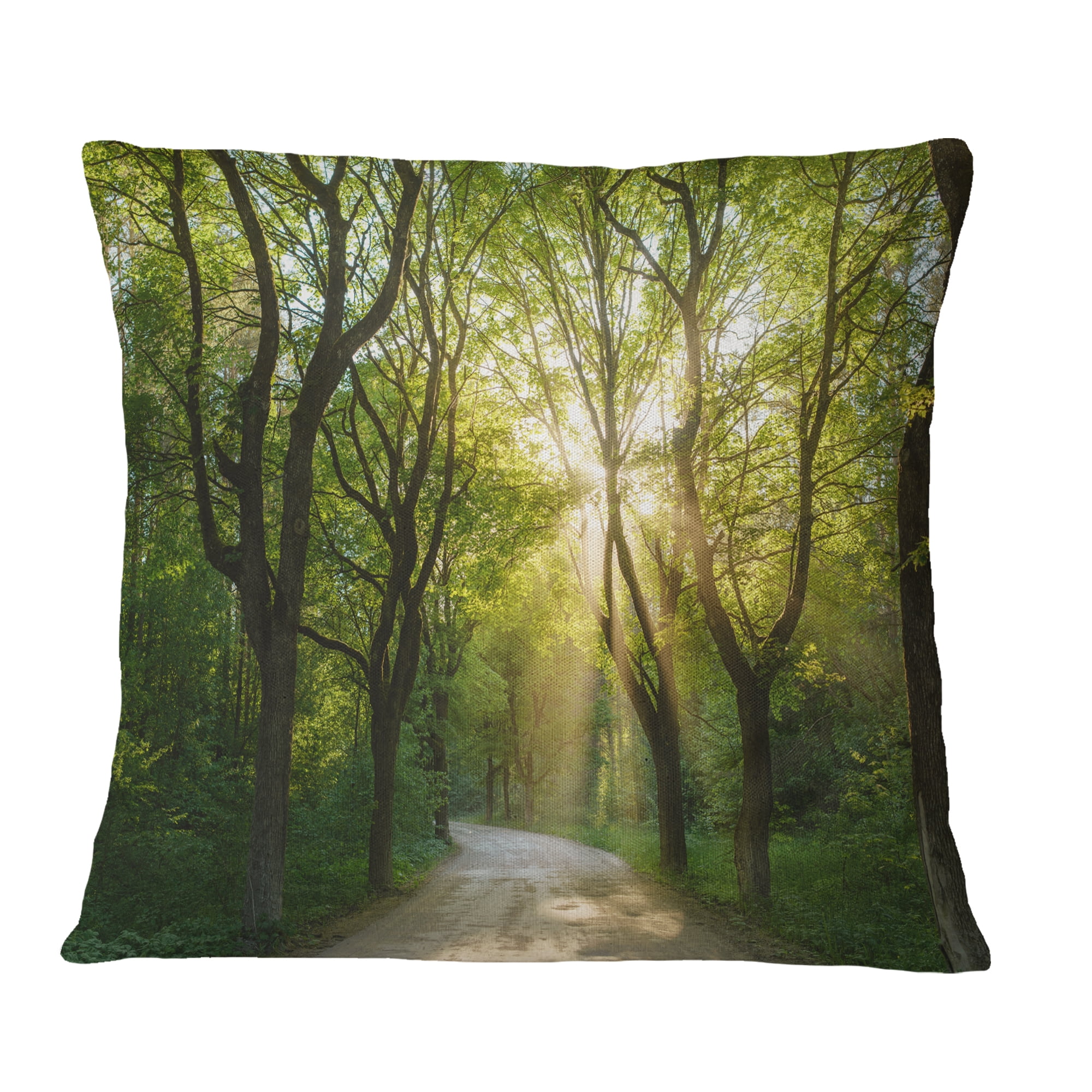 Designart Evening in Green Forest - Landscape Printed Throw Pillow - 16x16