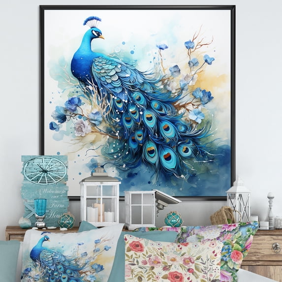 Designart "Every Feather'S Beauty In Peacocks II" Animals Peacock Floater Framed Wall Art Prints