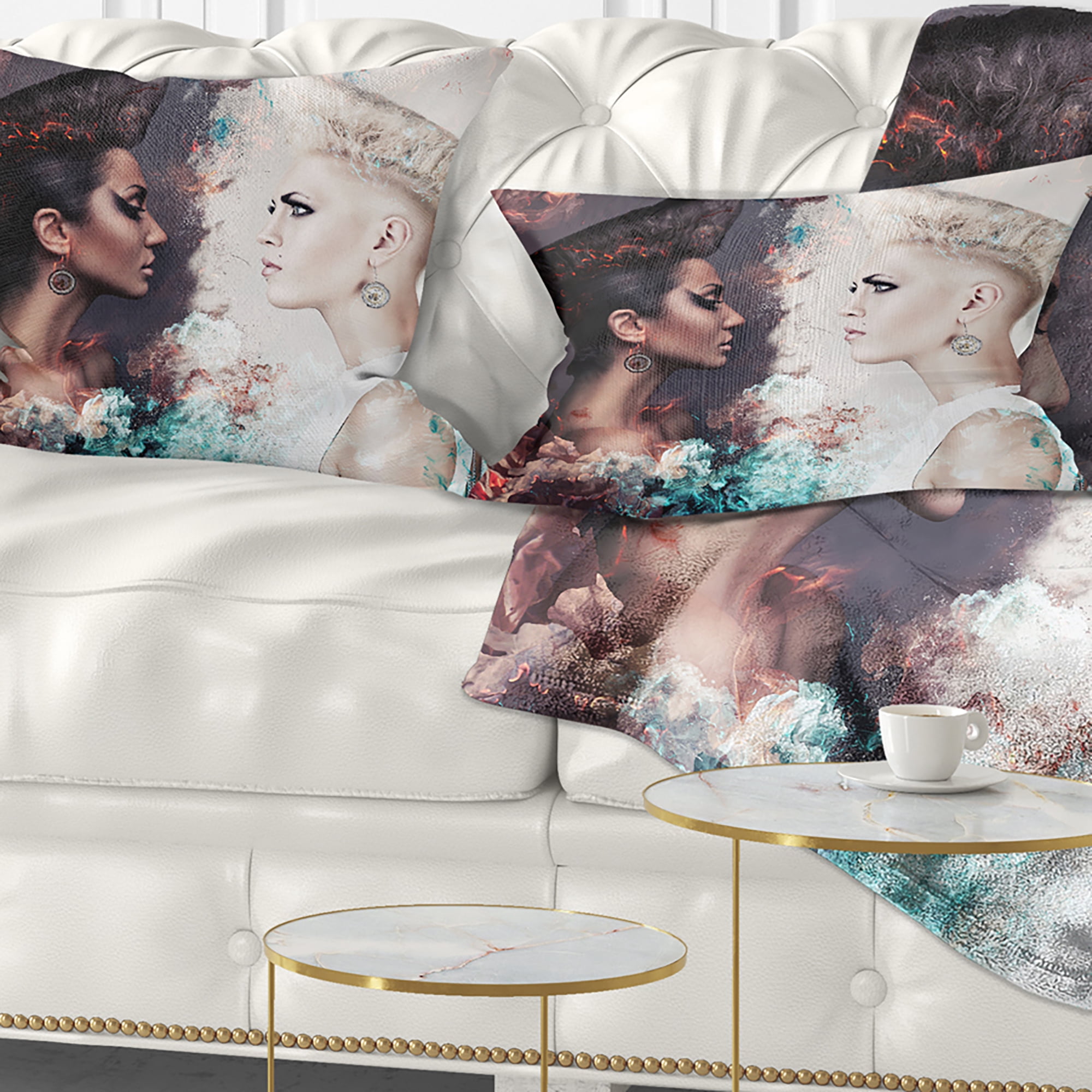 Designart Evil and Good Women Face to Face - Portrait Throw Pillow - 12x20