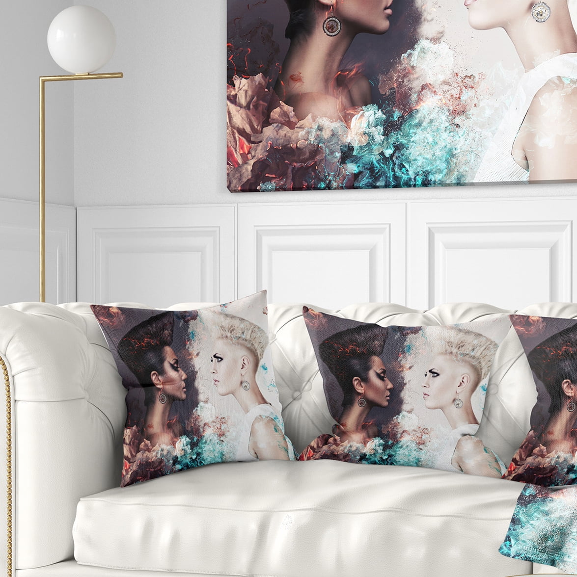 Designart Evil and Good Women Face to Face - Portrait Throw Pillow - 16x16