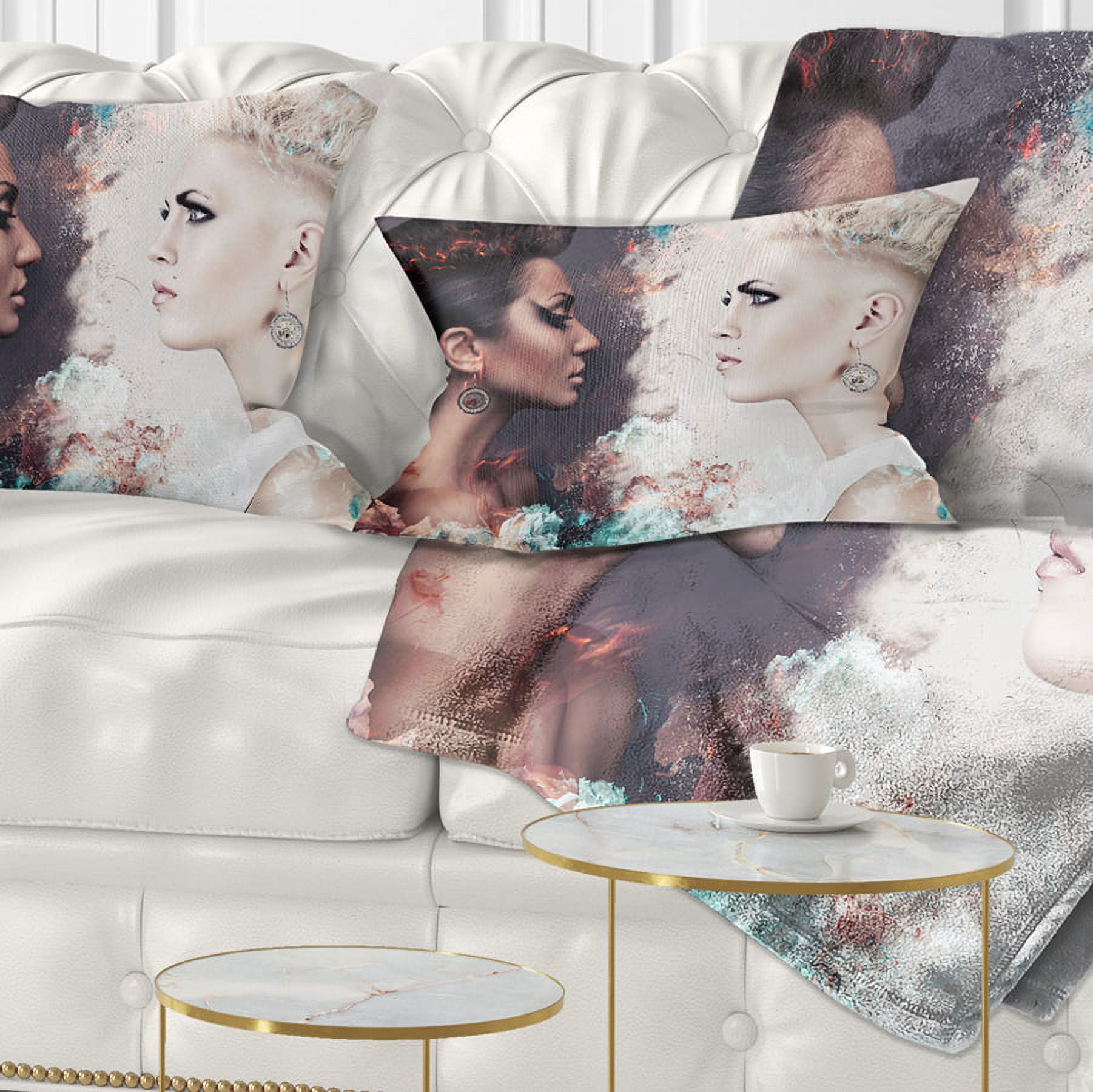 Designart Evil and Good Women - Portrait Throw Pillow - 12x20