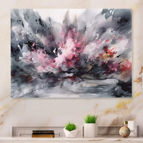 Designart "Evolving In Pink Grey Liquid Ink II" Modern Geometric Wall Decor