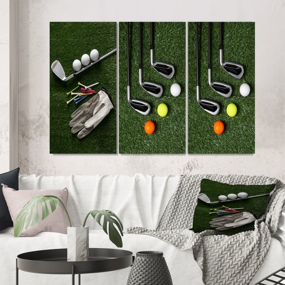 Designart "Excellent Golf Set Swing III" Sports Wall Art Set Of 3 - Green Golf Canvas Set For Living Room Decor