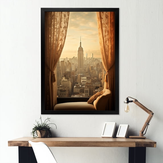Designart "Excitement of Red Sporting Football Game III" Cityscapes Framed Wall Art - Industrial Yellow New York City Bedroom Framed Canvas Wall Art