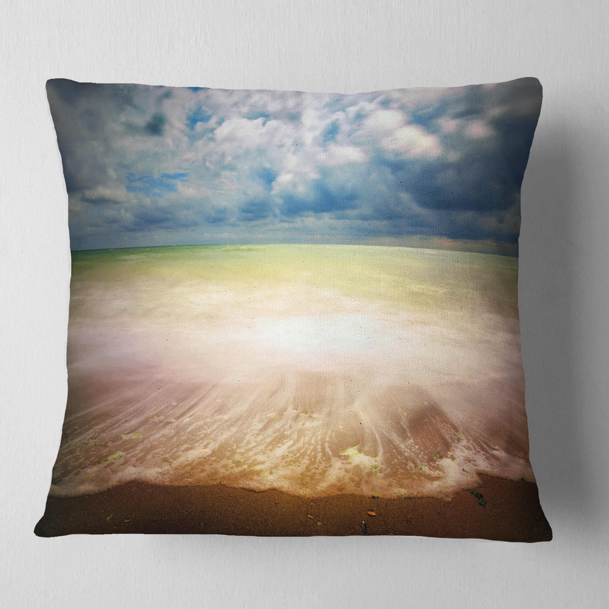 Designart Exotic Beach on Cloudy Summer Day - Seashore Throw Pillow - 18x18