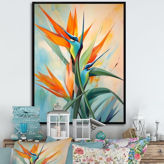 Designart "Exotic Bloom Profile I" Birds Of Paradise Floater Framed Canvas Prints