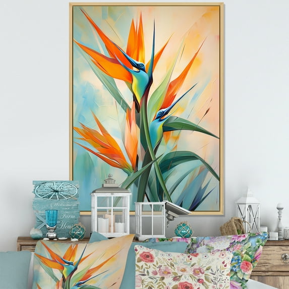 Designart "Exotic Bloom Profile I" Birds Of Paradise Floater Framed Canvas Prints