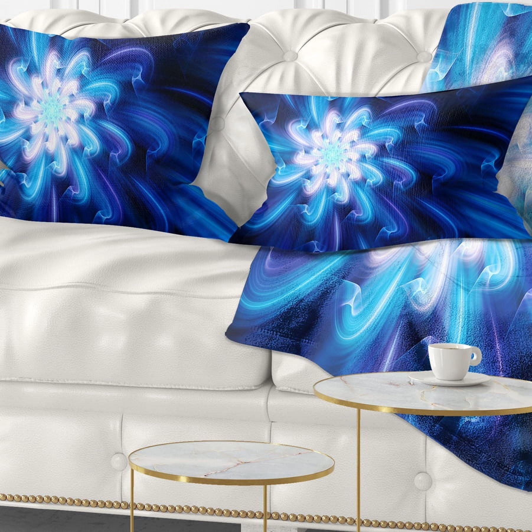 Designart Exotic Blue Flower Dance of Petals - Floral Throw Pillow - 12x20