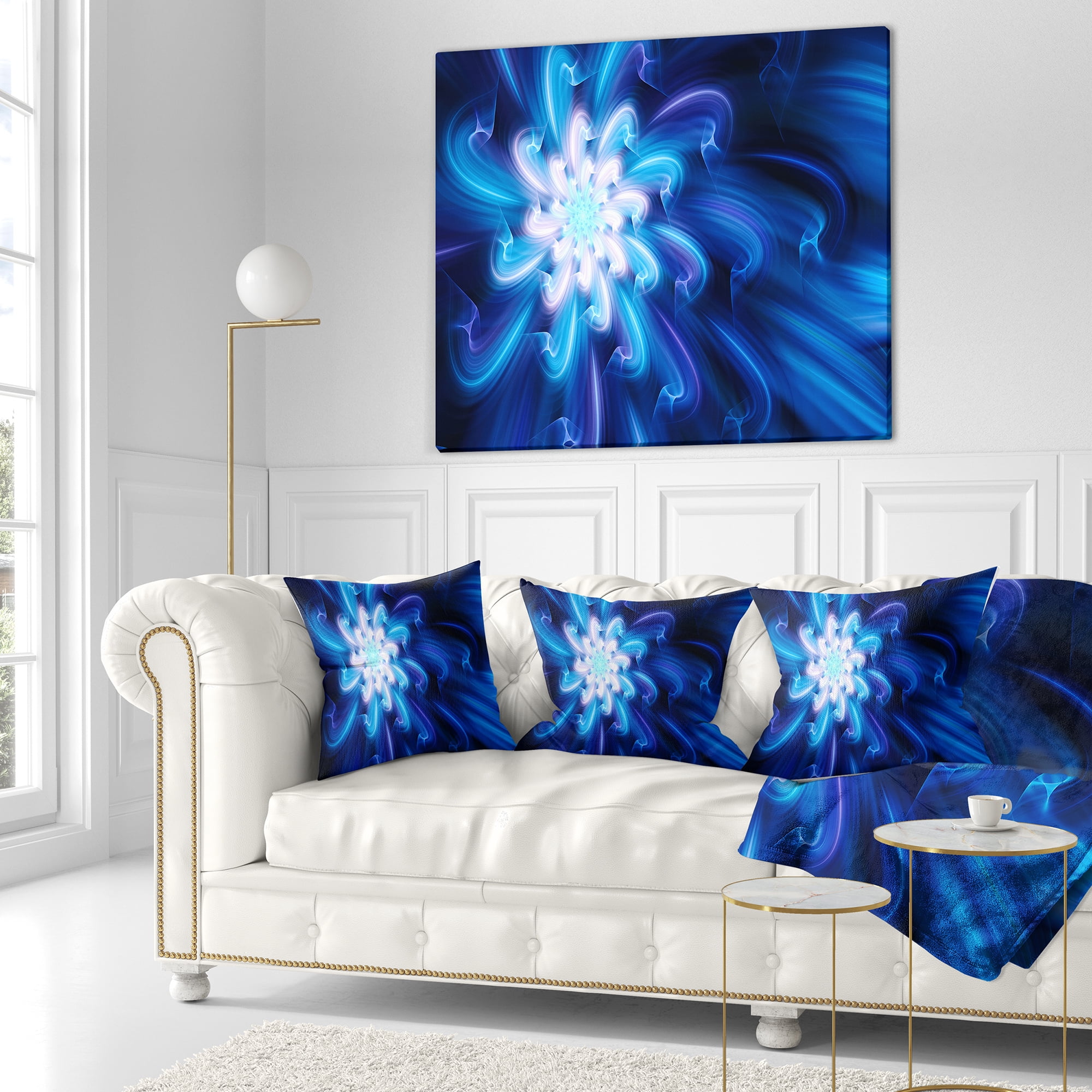 Designart Exotic Blue Flower Dance of Petals - Floral Throw Pillow - 16x16