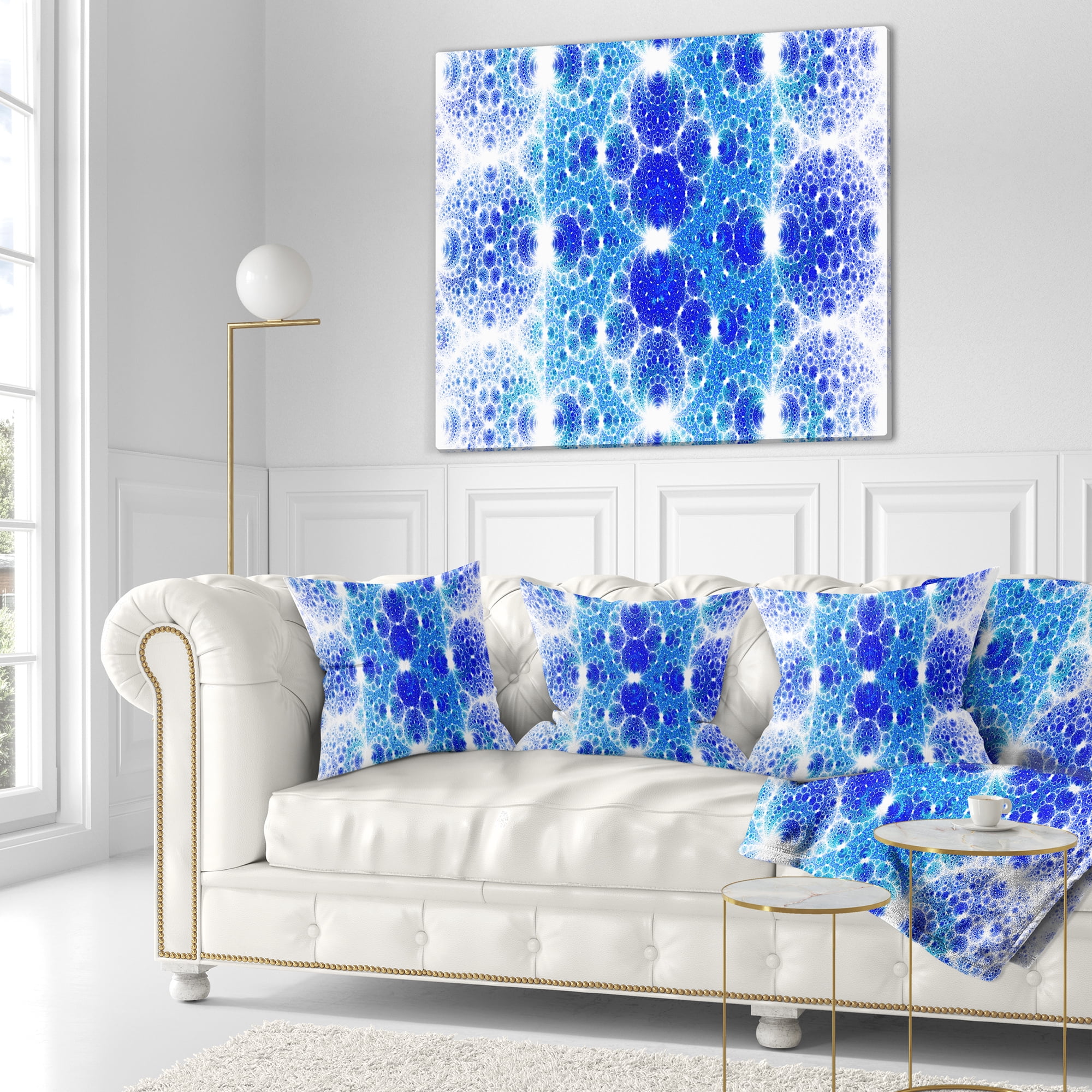 Designart Exotic Blue Fractal Crescent Pattern - Abstract Throw Pillow - 16x16