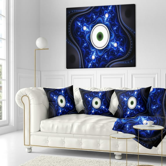 Designart Exotic Blue Pattern with Circles - Abstract Throw Pillow - 16x16