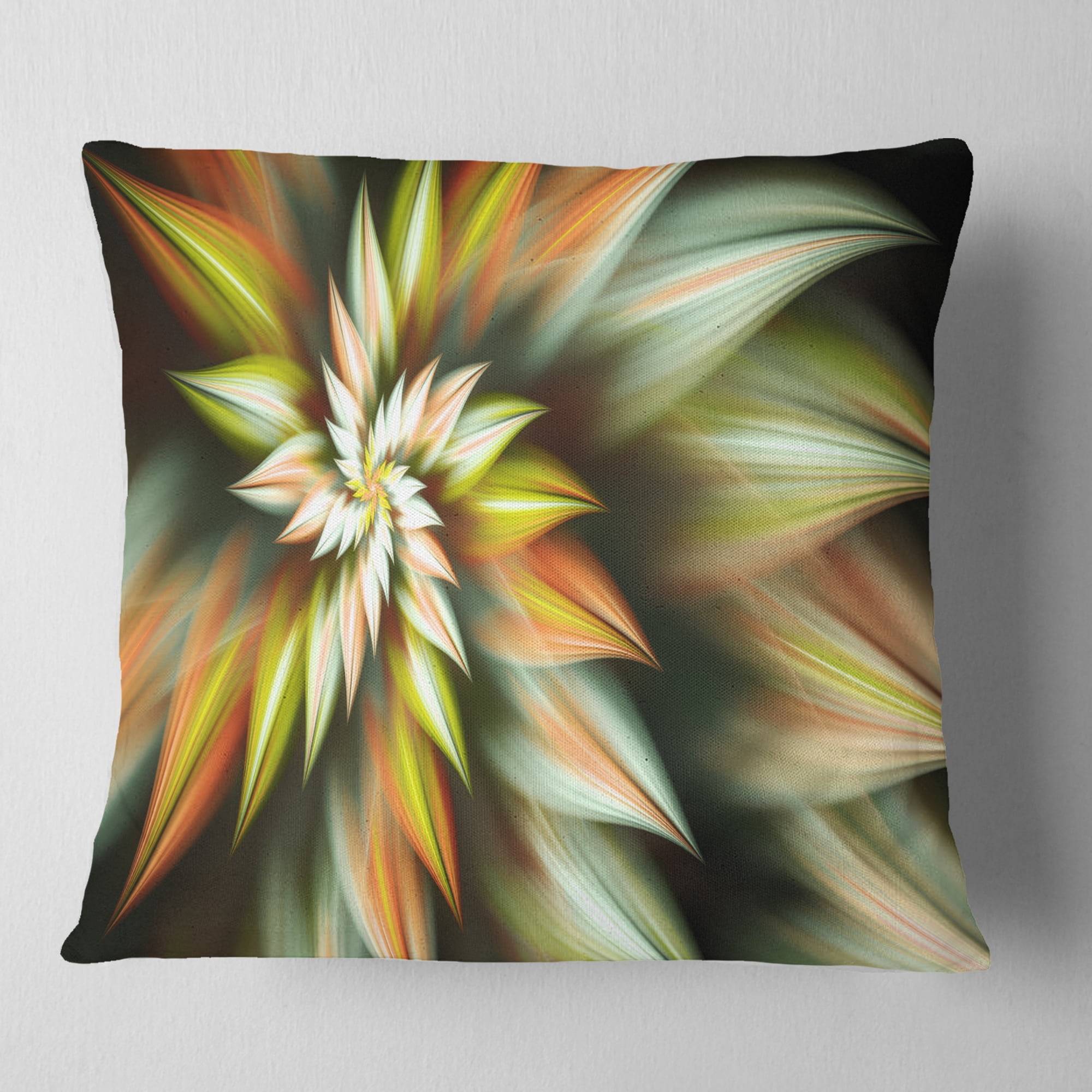 Designart Exotic Brown Fractal Spiral Flower - Abstract Throw Pillow - 16x16