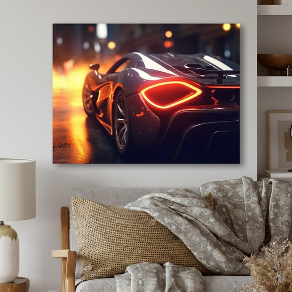 Designart "Exotic Car in the Neon-Lit Streets II" Neon Car Metal Art Living Room