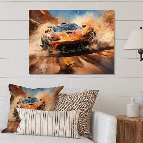 Designart "Exotic Car on Offroad in Orange II" Muscle Car Metal Art Print