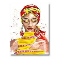 Designart ' Exotic Colorful Portrait of Afro American Woman ' Traditional Canvas Wall Art Print