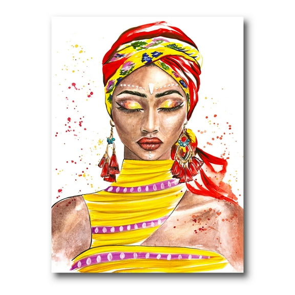 Designart ' Exotic Colorful Portrait of Afro American Woman ' Traditional Canvas Wall Art Print