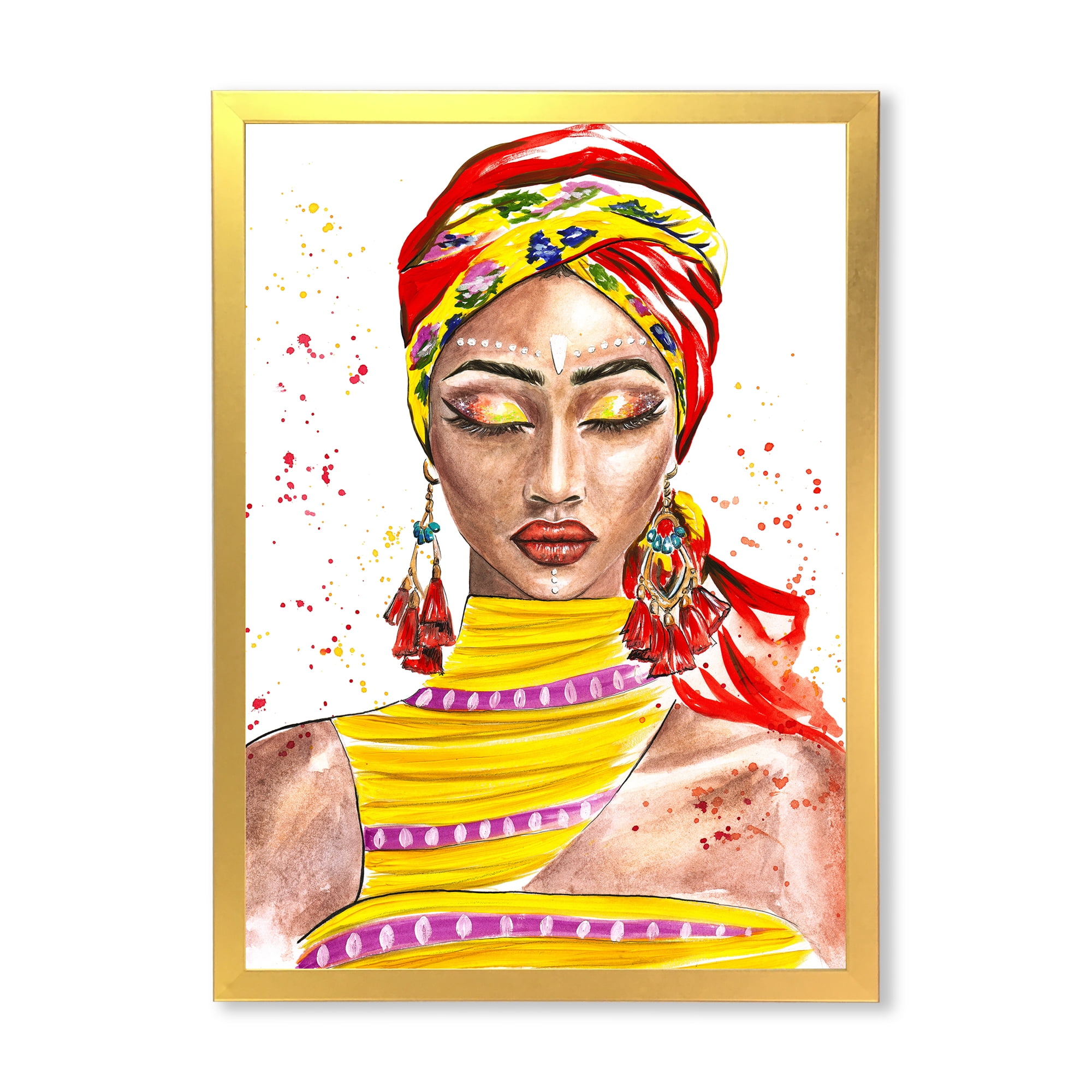 Designart 'Exotic Colorful Portrait of Afro American Woman' Traditional Framed Art Print