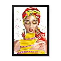 Designart 'Exotic Colorful Portrait of Afro American Woman' Traditional Framed Art Print
