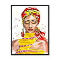 Designart 'Exotic Colorful Portrait of Afro American Woman' Traditional Framed Canvas Wall Art Print