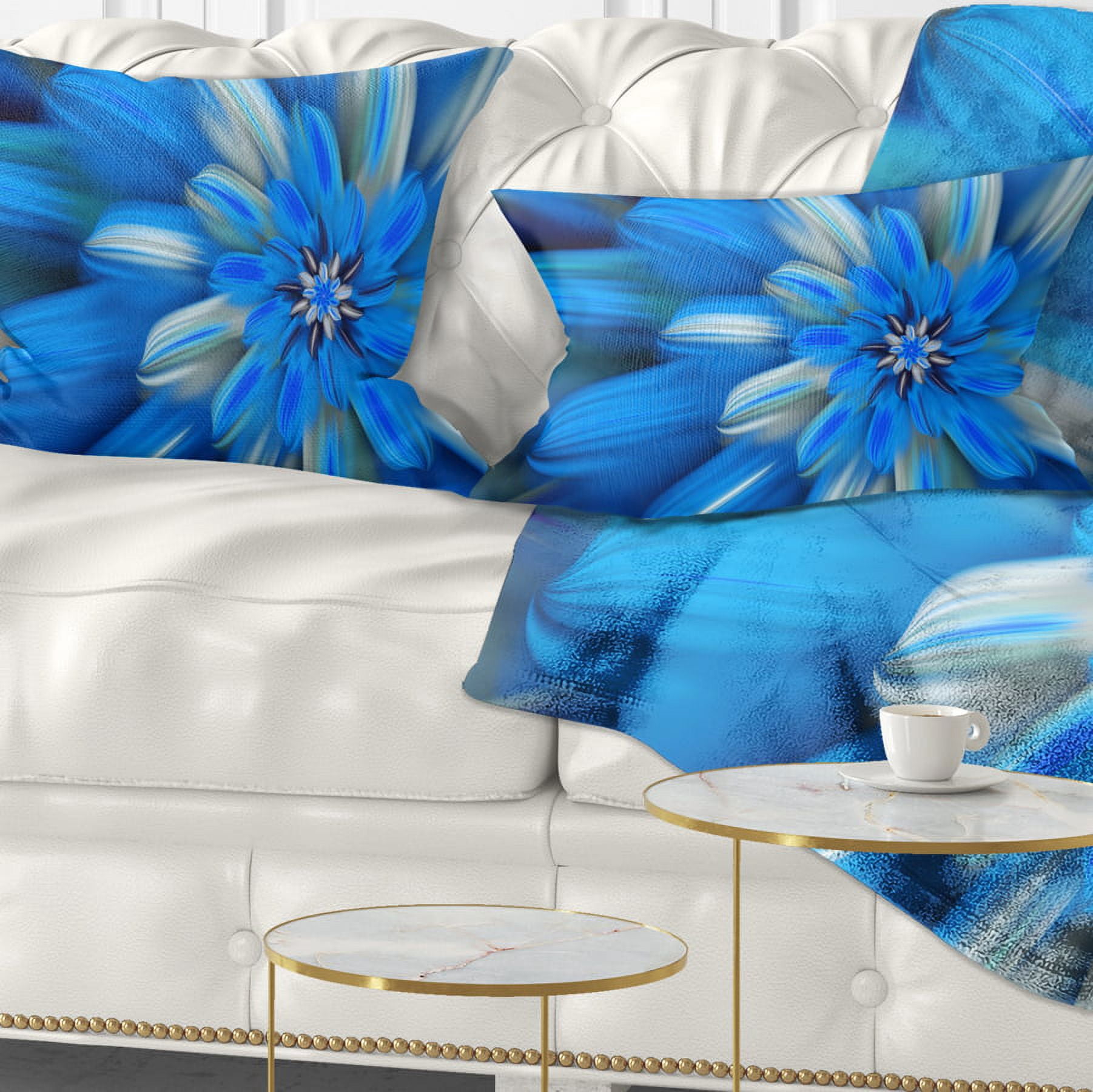 Designart Exotic Dance of Blue Flower Petals - Floral Throw Pillow - 12x20