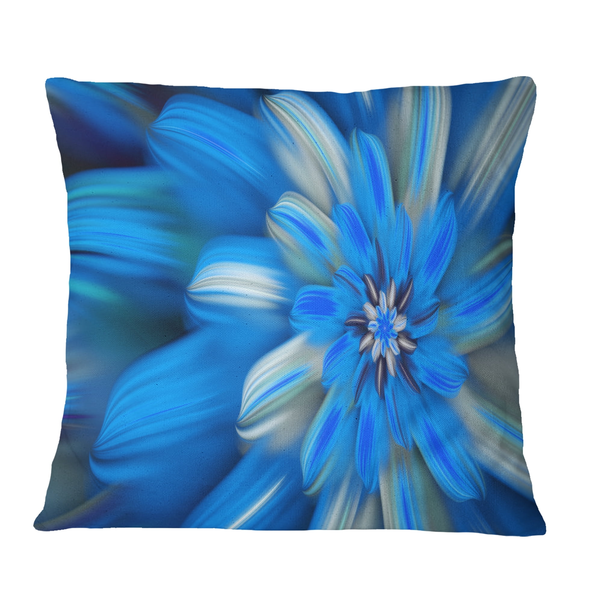Designart Exotic Dance of Blue Flower Petals - Floral Throw Pillow - 16x16