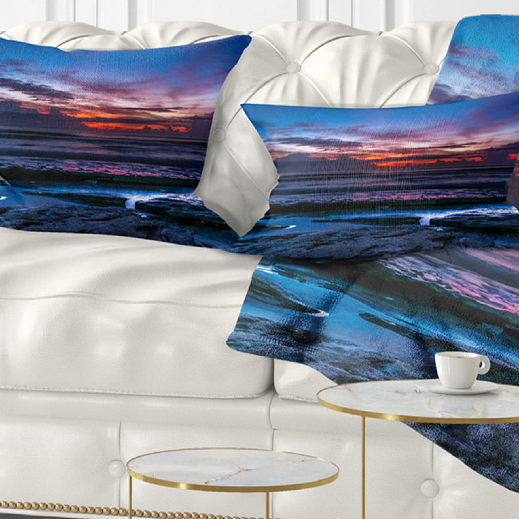 Designart Exotic Dark Blue Coquina Dawn - Beach Photo Throw Pillow - 12x20