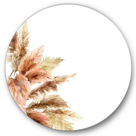 Designart 'Exotic Dry Pampas Grass On White Background' Traditional Circle Metal Wall Art 11x11 - Disc of 11