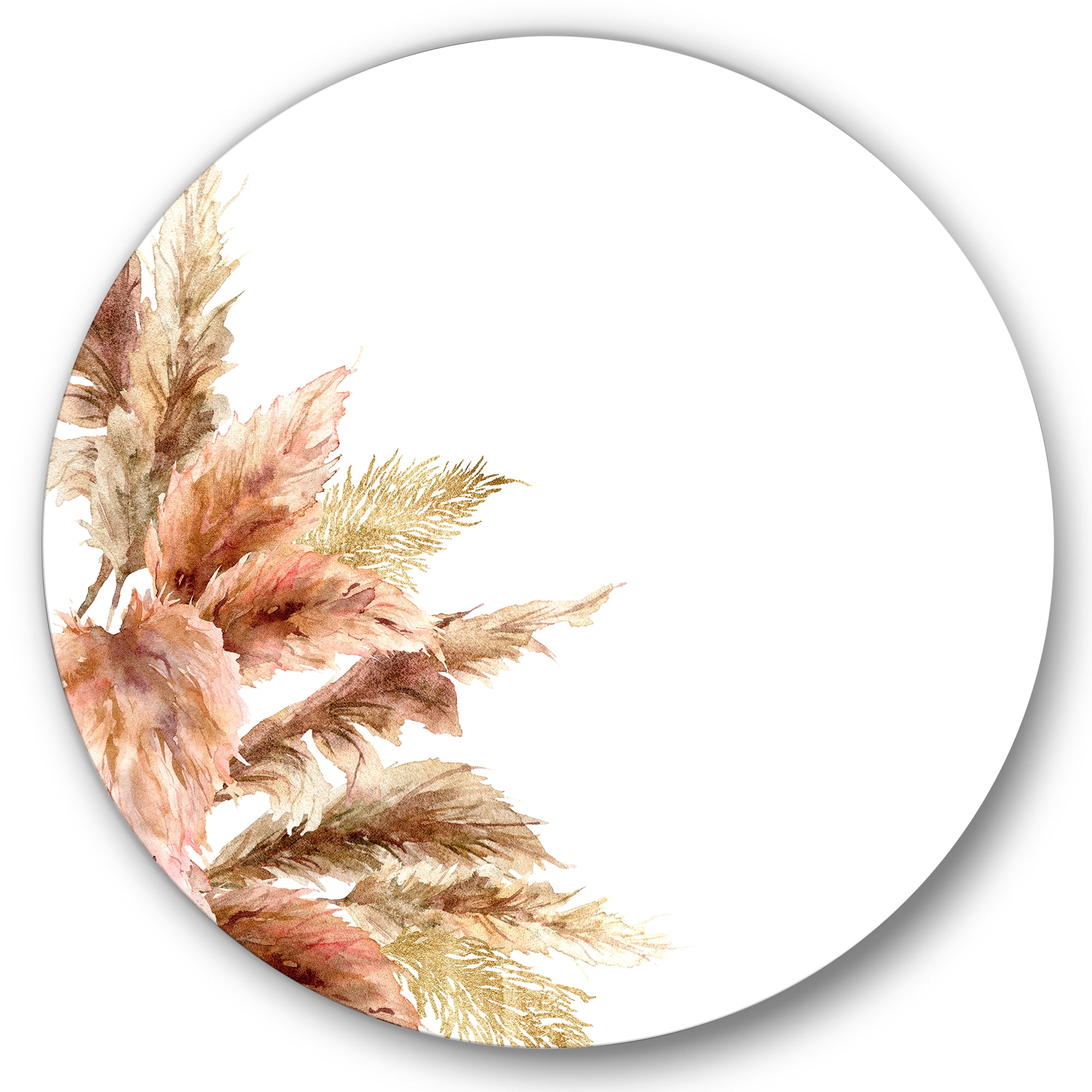 Designart 'Exotic Dry Pampas Grass On White Background' Traditional Circle Metal Wall Art 29x29 - Disc of 29