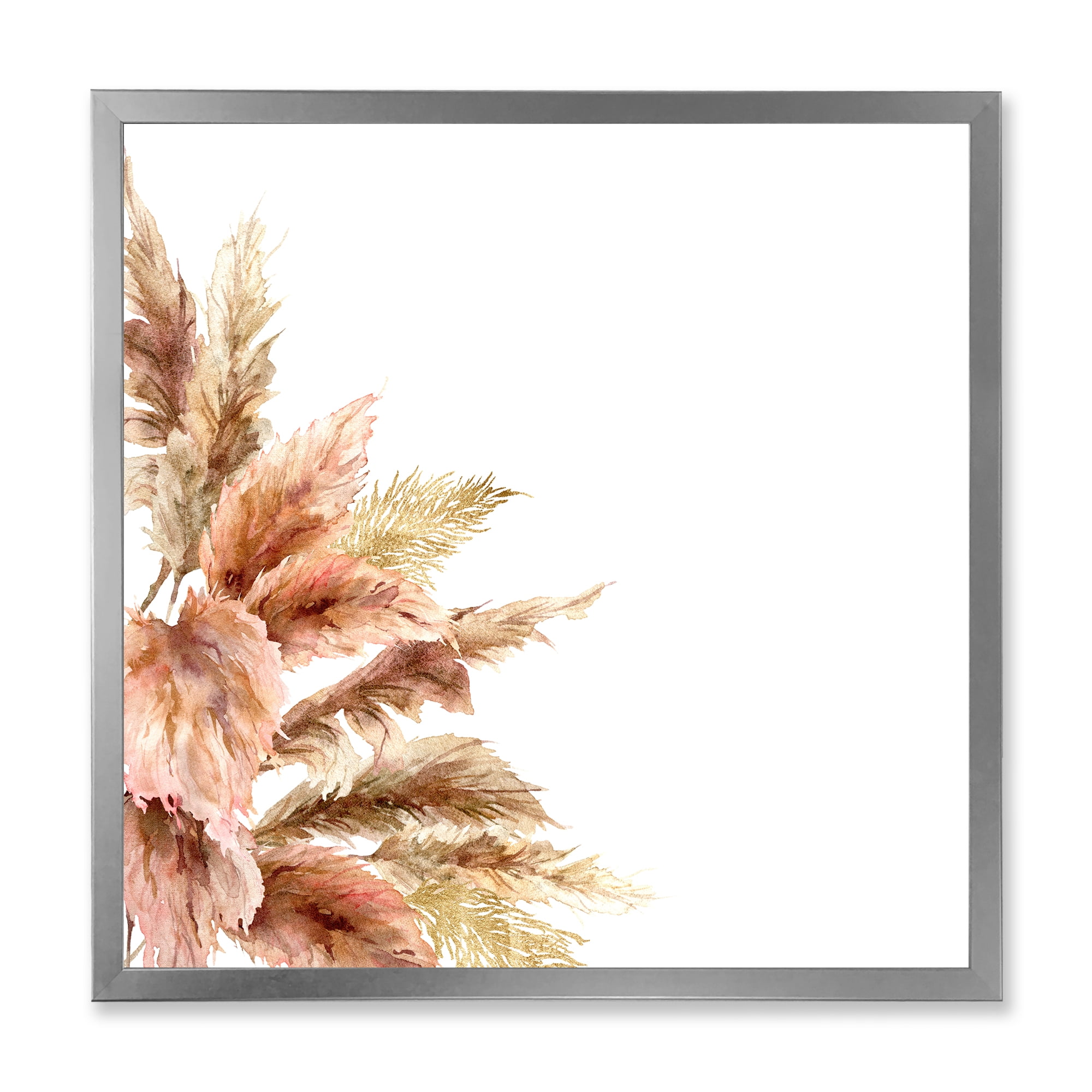 Designart 'Exotic Dry Pampas Grass On White Background' Traditional Framed Art Print